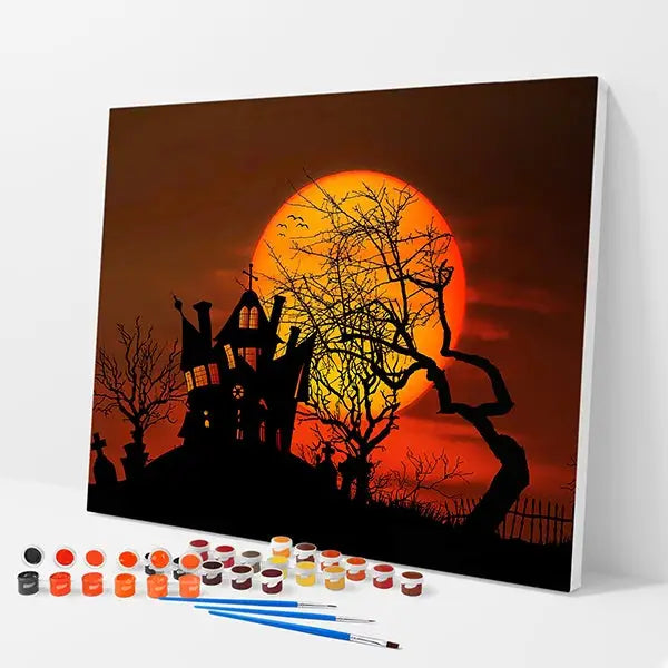 Haunted House Kit - Paint By Numbers - 30x40cm / 12x16’’ / No Frame - Paint By Numbers