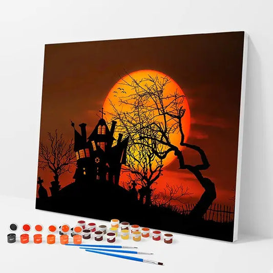 Haunted House Kit - Paint By Numbers - 30x40cm / 12x16’’ / No Frame - Paint By Numbers