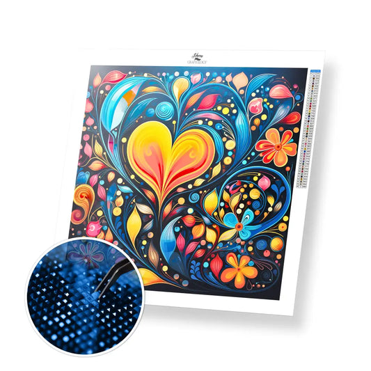 Heart and Flower Abstract - Exclusive Premium Diamond Painting Kit - 30x30cm / 12x12’’ / Square (Most Popular)