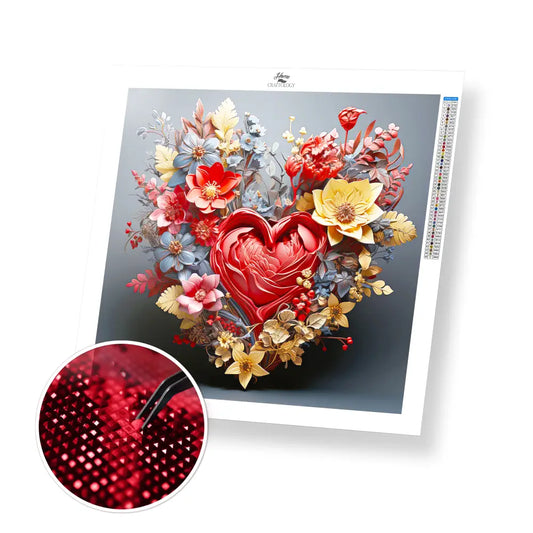 Heart Flower - Exclusive Premium Diamond Painting Kit - 30x30cm / 12x12’’ / Square (Most Popular) - Diamond Painting Kit