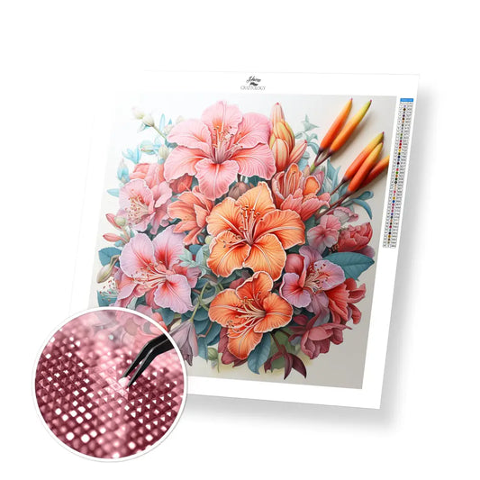 Hibiscus and Leaves - Exclusive Premium Diamond Painting Kit - 30x30cm / 12x12’’ / Square (Most Popular) / No Frame