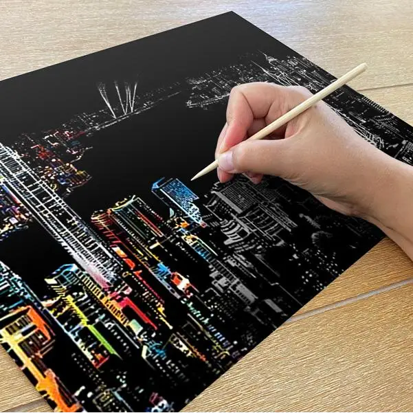 Hongkong Skyline - Scratch Painting Kit - Scratch Painting