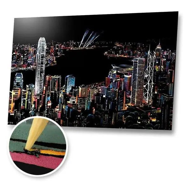 Hongkong Skyline - Scratch Painting Kit - Scratch Painting