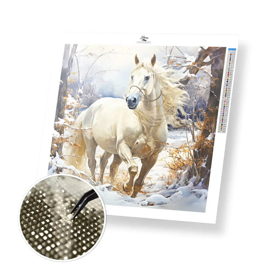 Horse in Winter - Exclusive Premium Diamond Painting Kit - 20x20cm / 8x8’’ / Square (Most Popular) - Diamond Painting