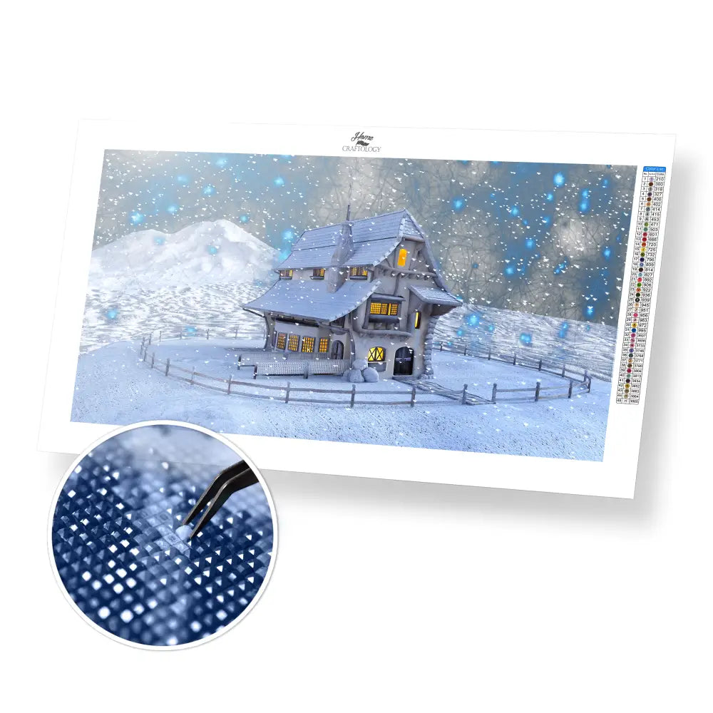House with Snow Falling - Premium Diamond Painting Kit - 55x30cm / 22x12’’ / Square (Most Popular) - Diamond Painting