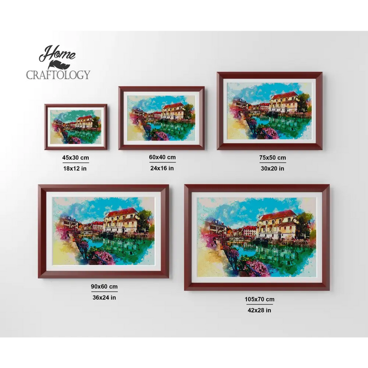 Houses by the River Painting - Premium Diamond Painting Kit - Diamond Painting Kit