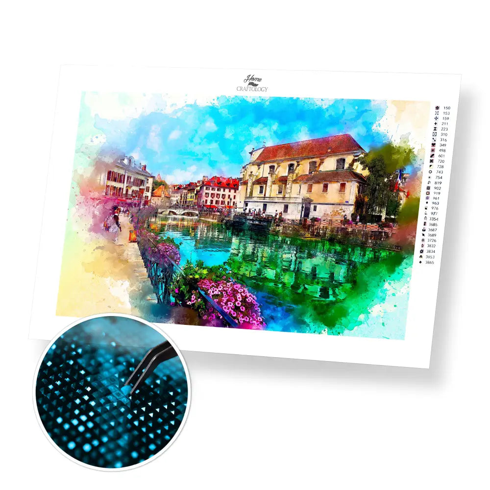 Houses by the River Painting - Premium Diamond Painting Kit - 45x30cm / 18x12’’ / Square (Most Popular) - Diamond