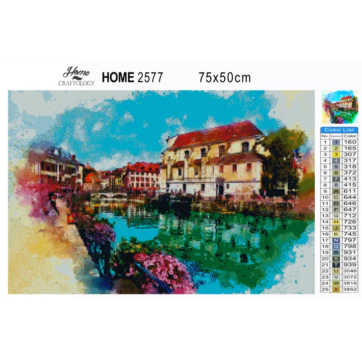 Houses by the River Painting - Premium Diamond Painting Kit - Diamond Painting Kit