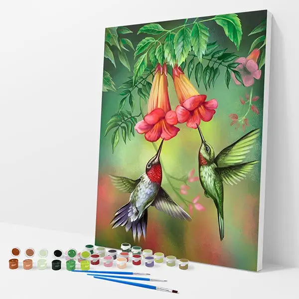 Hummingbirds with Flowers Kit - Paint By Numbers - 30x40cm / 12x16’’ / No Frame - Paint By Numbers