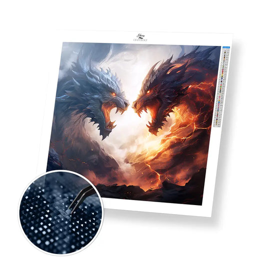 Ice and Fire Dragon- Exclusive Premium Diamond Painting Kit - 30x30cm / 12x12’’ / Square (Most Popular) - Diamond