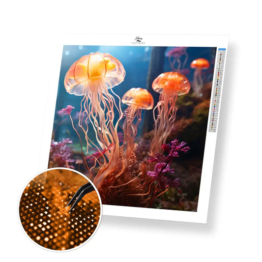 Jellyfish in the Ocean - Exclusive Premium Diamond Painting Kit - 30x30cm / 12x12’’ / Square (Most Popular) / No Frame
