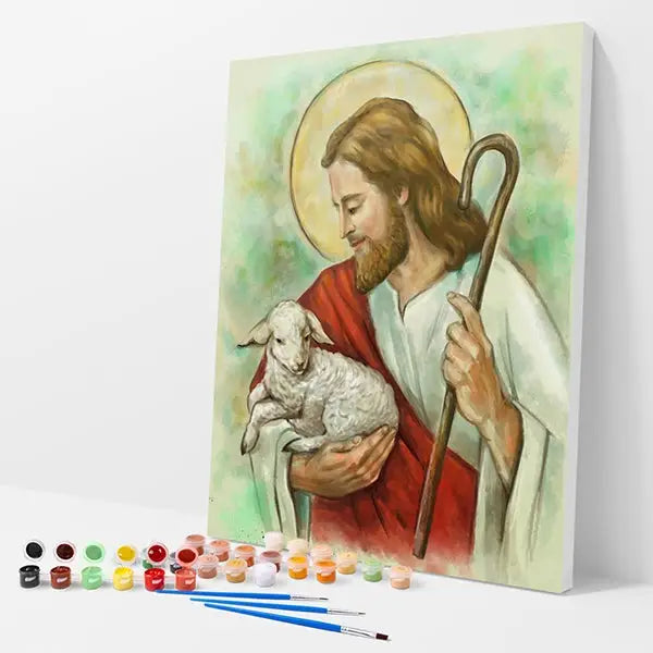Jesus with Lamb Kit - Paint By Numbers - 30x40cm / 12x16’’ / No Frame - Paint By Numbers