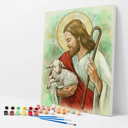 Jesus with Lamb Kit - Paint By Numbers - 30x40cm / 12x16’’ / No Frame - Paint By Numbers