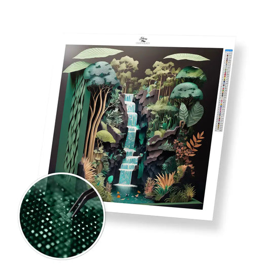 Jungle Waterfalls - Premium Diamond Painting Kit - 30x30cm / 12x12’’ / Square (Most Popular) - Diamond Painting Kit