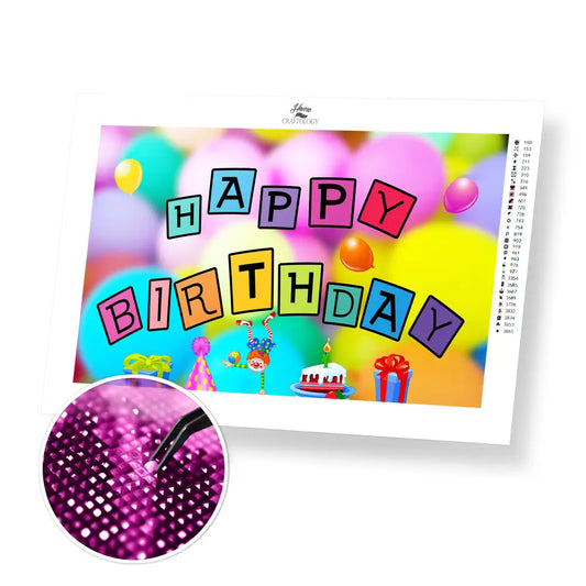 Kid’s Birthday - Premium Diamond Painting Kit - 50x30cm / 20x12’’ / Square (Most Popular) - Diamond Painting Kit