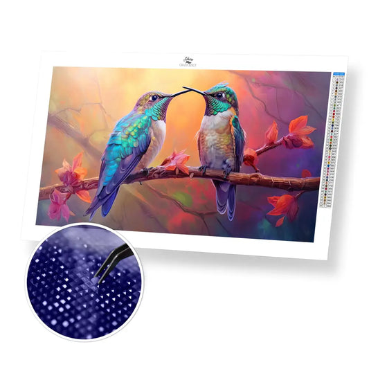 Kissing Hummingbirds - Premium Diamond Painting Kit - 55x30cm / 22x12’’ / Square (Most Popular) - Diamond Painting Kit