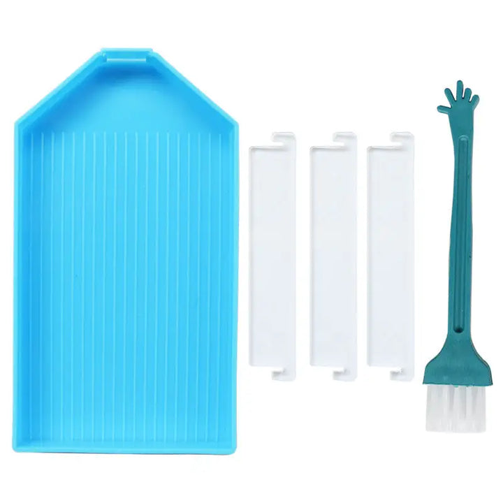 Large Diamond Painting Tray with 3 Dividers and Brush - Blue - Diamond Painting Accessory