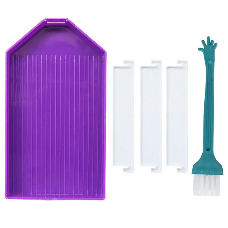 Large Diamond Painting Tray with 3 Dividers and Brush - Purple - Diamond Painting Accessory