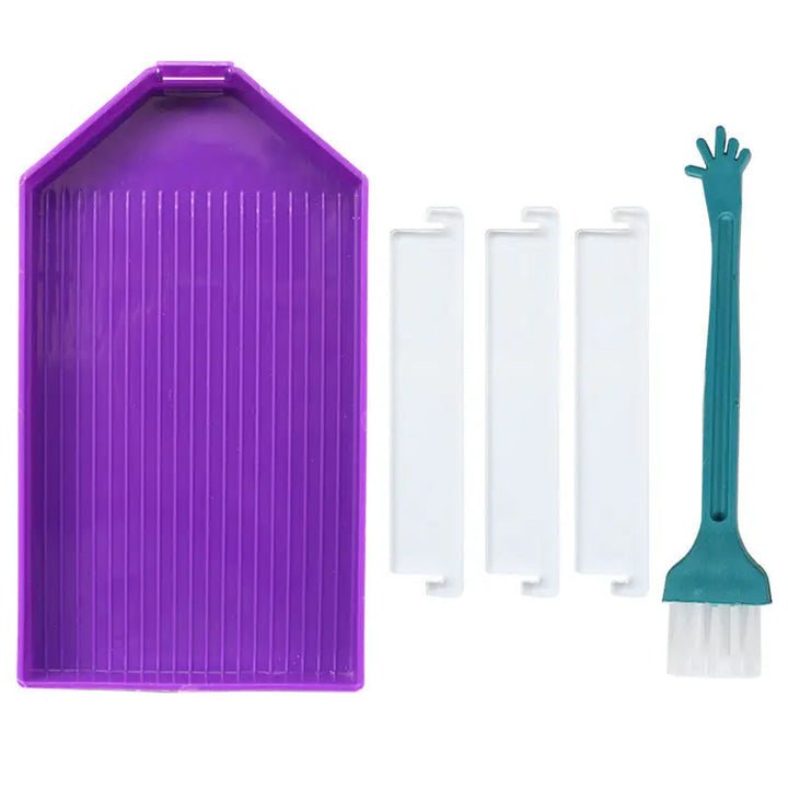 Large Diamond Painting Tray with 3 Dividers and Brush - Purple - Diamond Painting Accessory