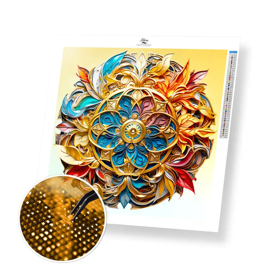 Leaf Mandala - Exclusive Premium Diamond Painting Kit - 20x20cm / 8x8’’ / Square (Most Popular) / No Frame - Diamond