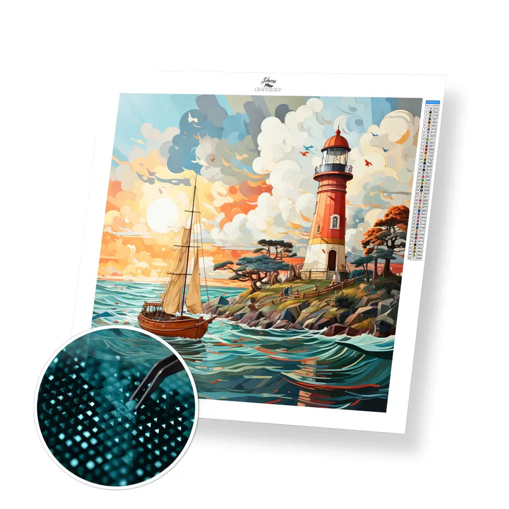 Lighthouse and Boat - Exclusive Premium Diamond Painting Kit - 30x30cm / 12x12’’ / Square (Most Popular) / No Frame