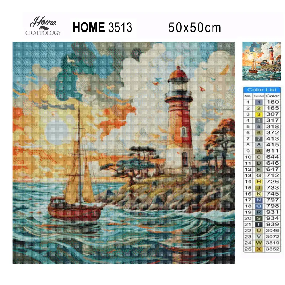 Lighthouse and Boat - Exclusive Premium Diamond Painting Kit - Diamond Painting Kit