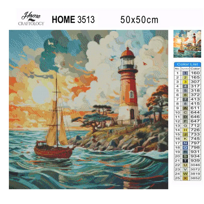 Lighthouse and Boat - Exclusive Premium Diamond Painting Kit - Diamond Painting Kit