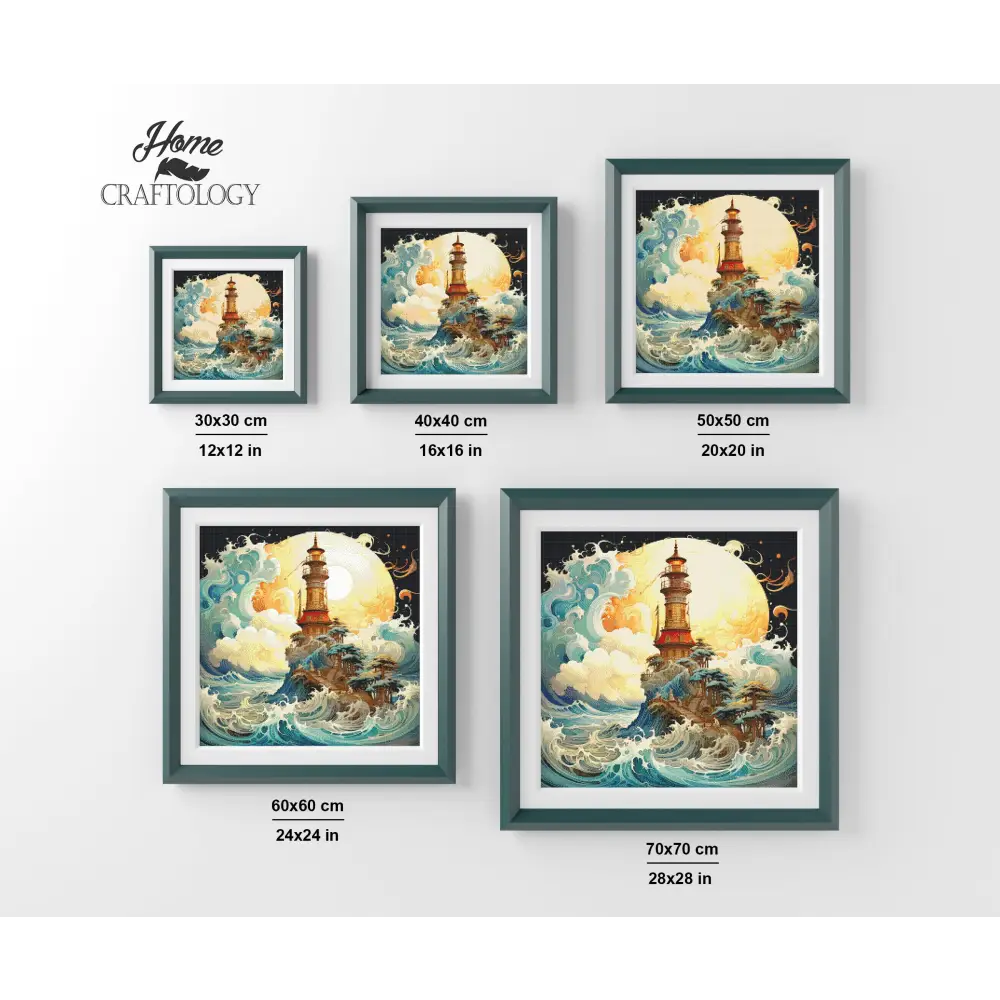 Lighthouse Waves Clouds Sun - Exclusive Premium Diamond Painting Kit - Diamond Painting Kit