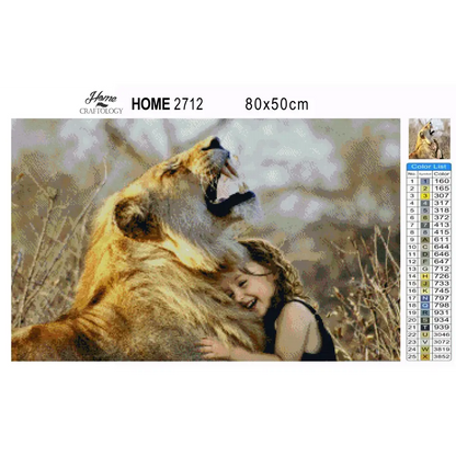 Lion and Girl Bonding - Premium Diamond Painting Kit - Diamond Painting Kit