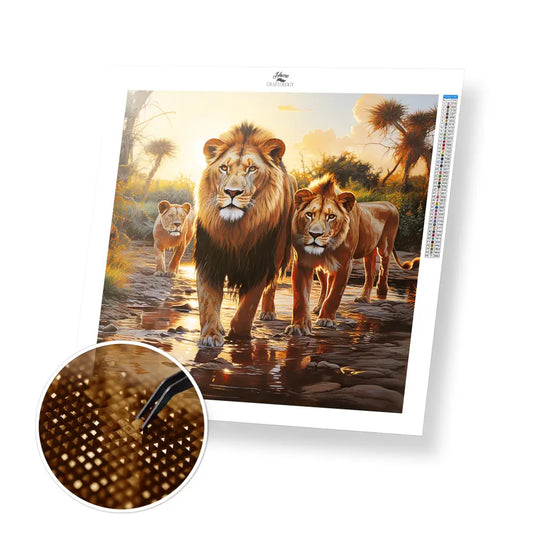 Lions in the Safari - Exclusive Premium Diamond Painting Kit - 30x30cm / 12x12’’ / Square (Most Popular) - Diamond