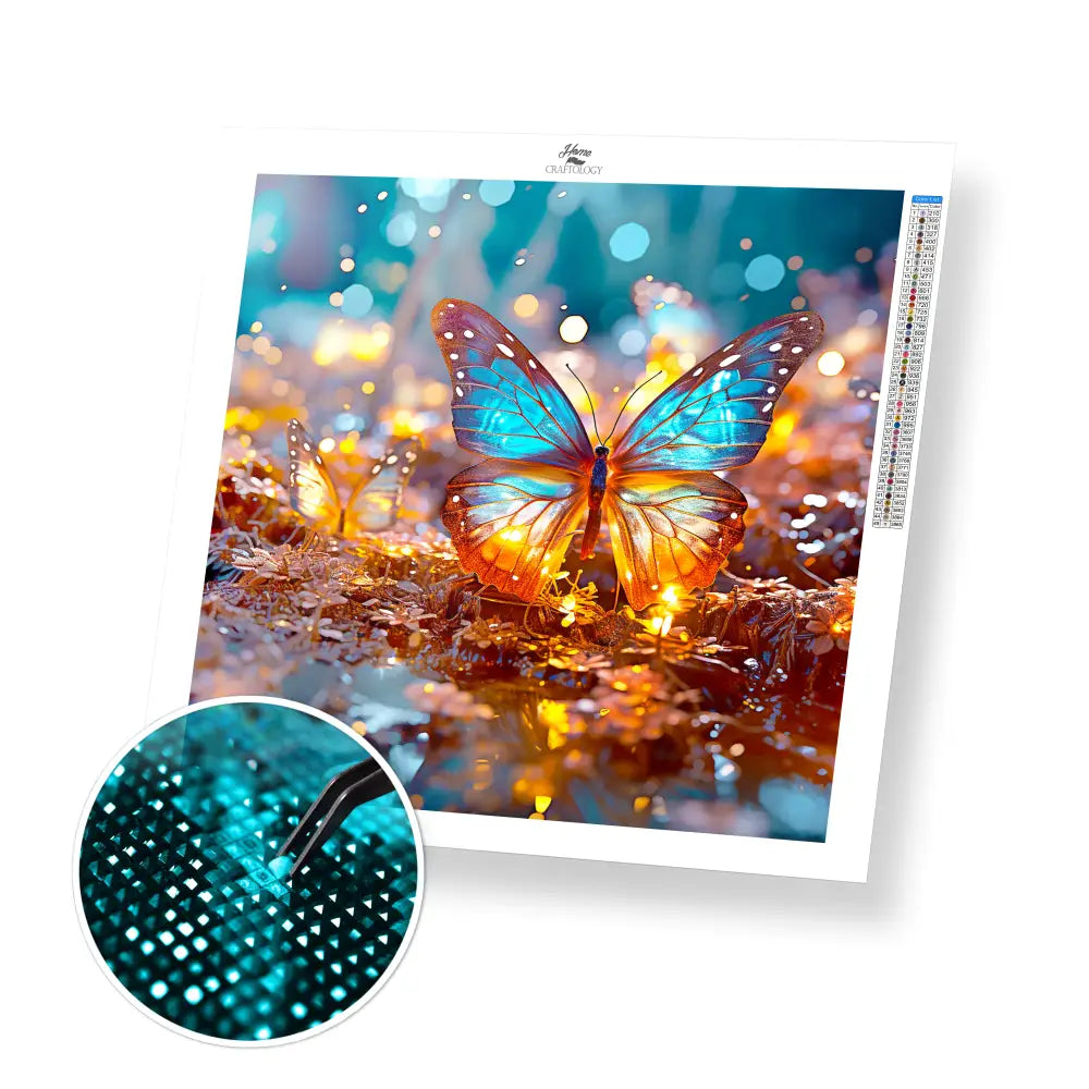 Lit Up Butterfly - Exclusive Premium Diamond Painting Kit - 30x30cm / 12x12’’ / Square (Most Popular) - Diamond