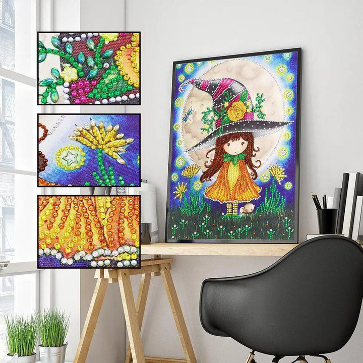 Little Girl Gemstone - Premium 5D Poured Glue Diamond Painting Kit - 30x40cm / 12x16’’ - Gemstone