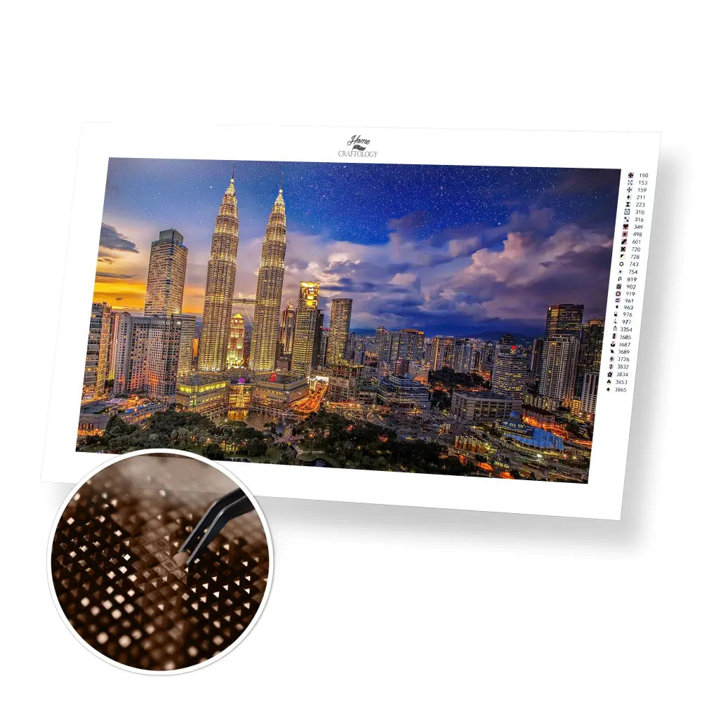Malaysia Skyline - Premium Diamond Painting Kit - 50x30cm / 20x12’’ / Square (Most Popular) - Diamond Painting Kit