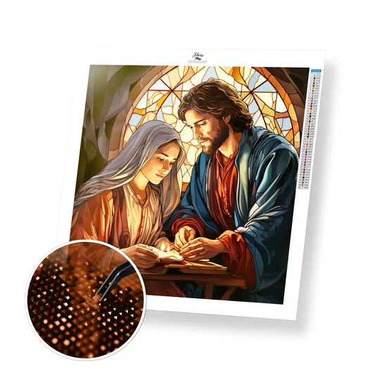 Mary and Joseph - Exclusive Premium Diamond Painting Kit - 20x20cm / 8x8’’ / Square (Most Popular) - Diamond Painting