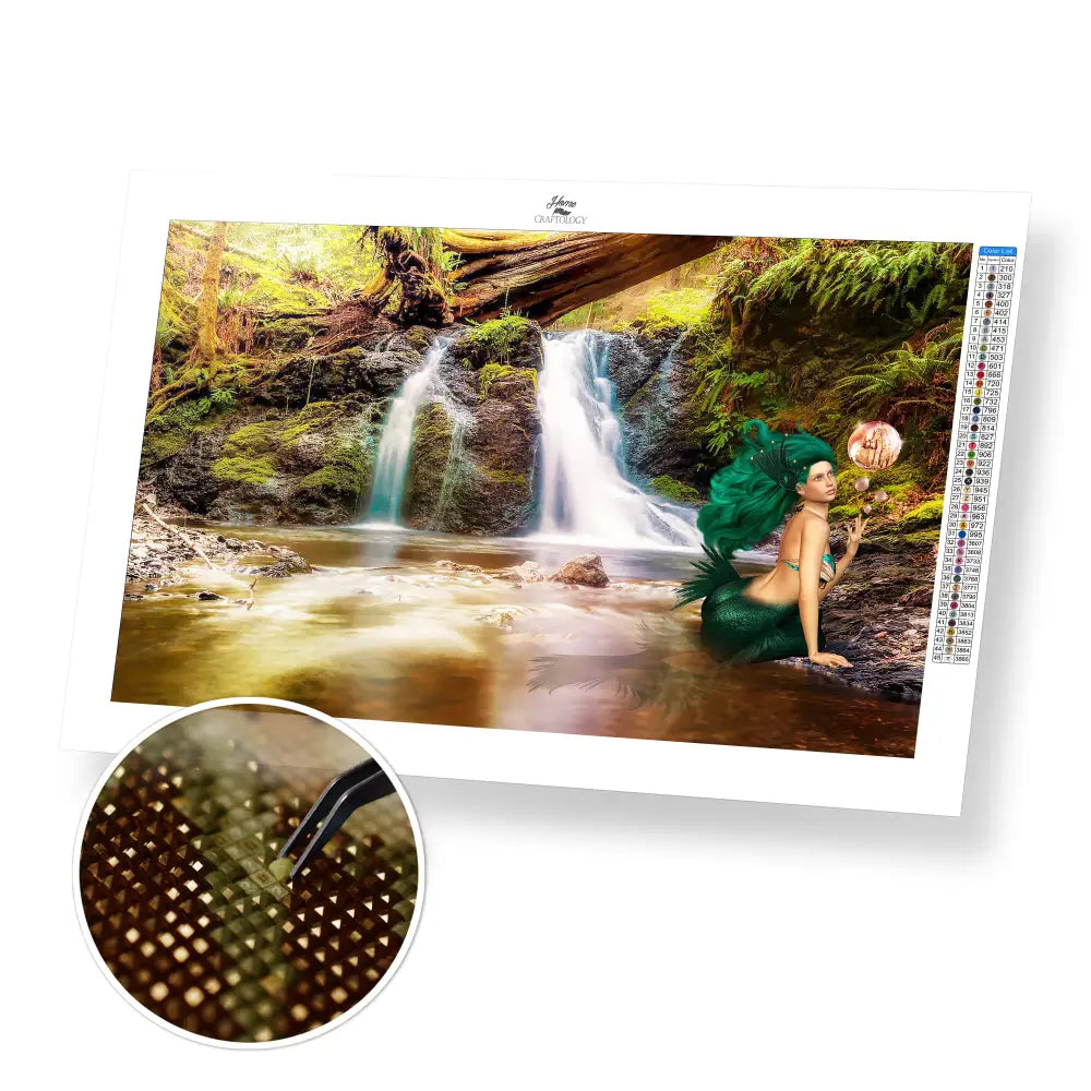 Mermaid and Waterfalls - Premium Diamond Painting Kit - 50x30cm / 20x12’’ / Square (Most Popular) - Diamond Painting Kit