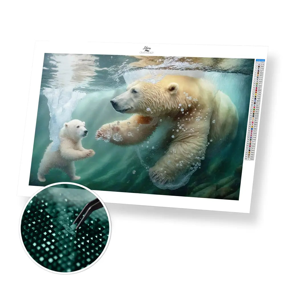 Mommy and Baby Polar Bears - Premium Diamond Painting Kit - 45x30cm / 18x12’’ / Square (Most Popular) - Diamond
