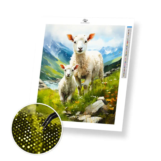 Mother and Baby Sheep - Exclusive Premium Diamond Painting Kit - 30x40cm / 12x16’’ / Square (Most Popular) / No Frame