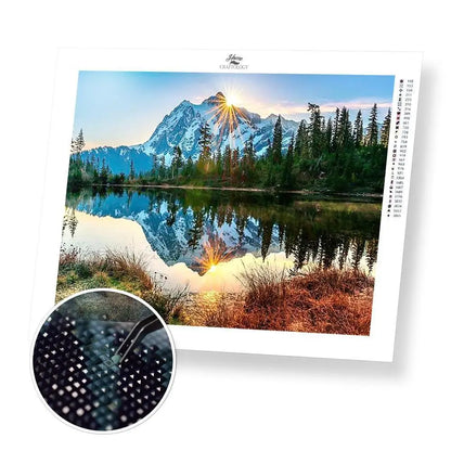 Mountain Reflections - Exclusive Premium Diamond Painting Kit - 25x20cm / 10x8’’ / Square (Most Popular) - Diamond