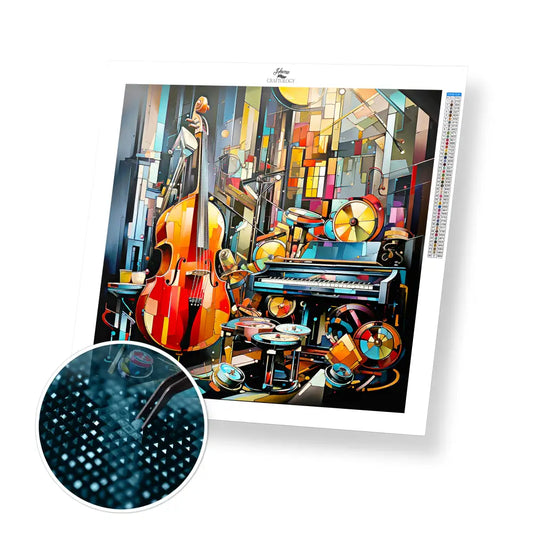 Musical Instruments Abstract - Exclusive Premium Diamond Painting Kit - 30x30cm / 12x12’’ / Square (Most Popular)