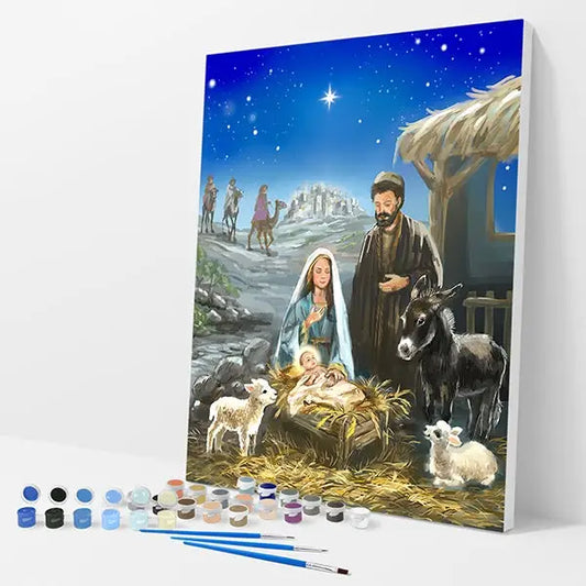 Nativity Scene Kit - Paint By Numbers - 30x40cm / 12x16’’ / No Frame - Paint By Numbers