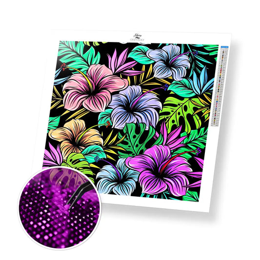 Neon Flowers - Premium Diamond Painting Kit - 20x20cm / 8x8’’ / Square (Most Popular) - Diamond Painting Kit
