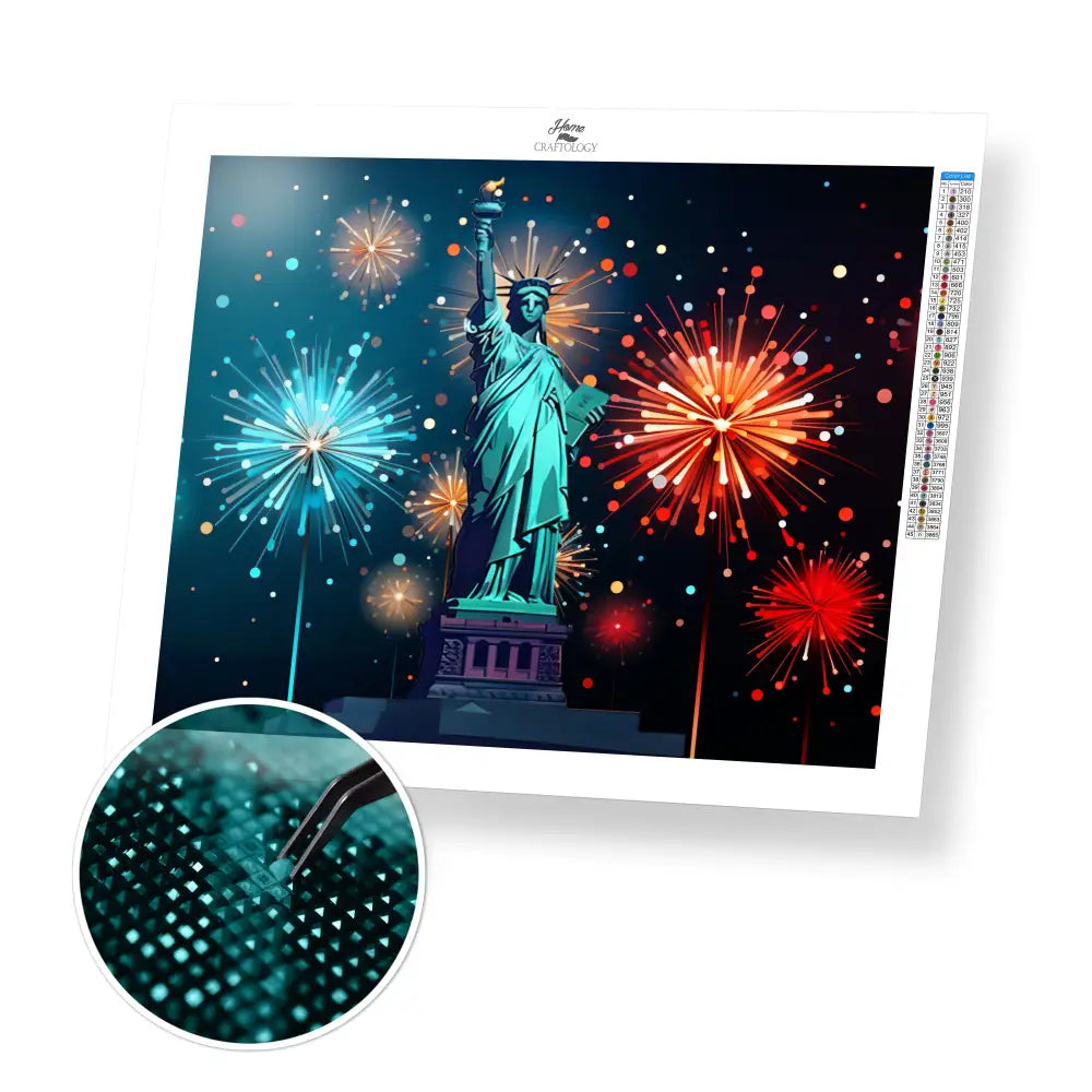 New! Fireworks and Statue of Liberty - Exclusive Premium Diamond Painting Kit - 35x30cm / 14x12’’ / Square (Most