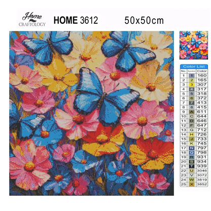 New! Flowers and Blue Butterflies - Exclusive Premium Diamond Painting Kit - Diamond Painting Kit