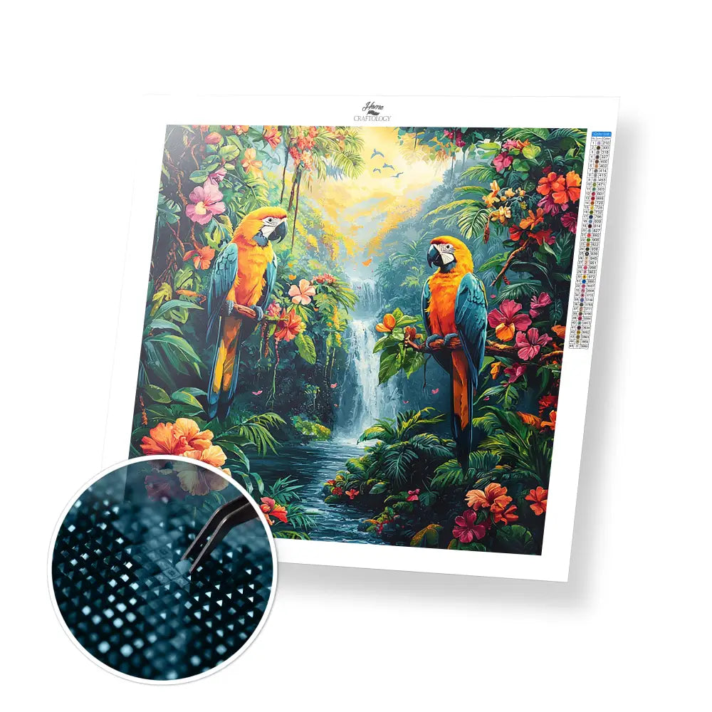 New! Macaws in the Rainforest - Exclusive Premium Diamond Painting Kit - 30x30cm / 12x12’’ / Square (Most Popular)
