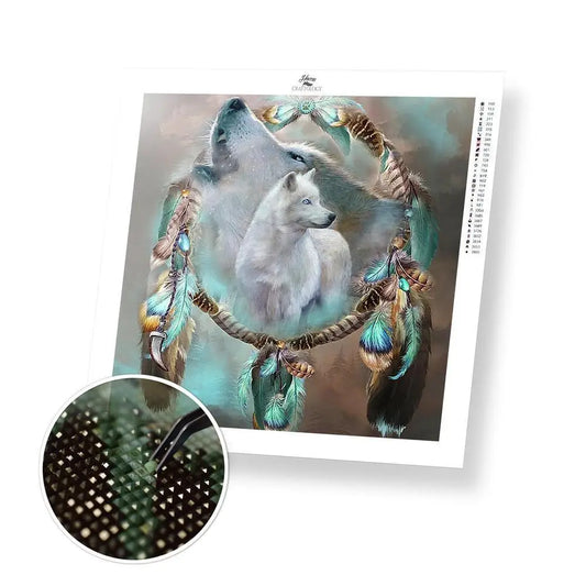 New Wolf Dreamcatcher - Exclusive Premium Diamond Painting Kit - 40x40cm / 16x16’’ / Square (Most Popular) - Diamond