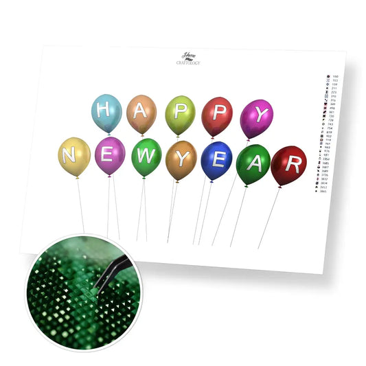 New Year Balloons - Premium Diamond Painting Kit - 45x30cm / 18x12’’ / Square (Most Popular) - Diamond Painting Kit