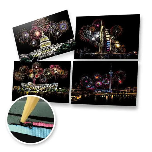 New Year Fireworks Scratch Painting Bundle (A4 Size) - Scratch Painting
