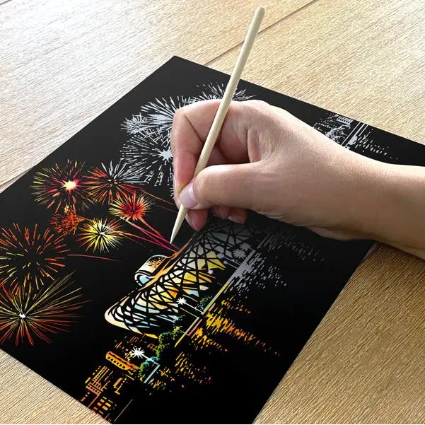 New Year Fireworks Scratch Painting Bundle (A4 Size) - Scratch Painting