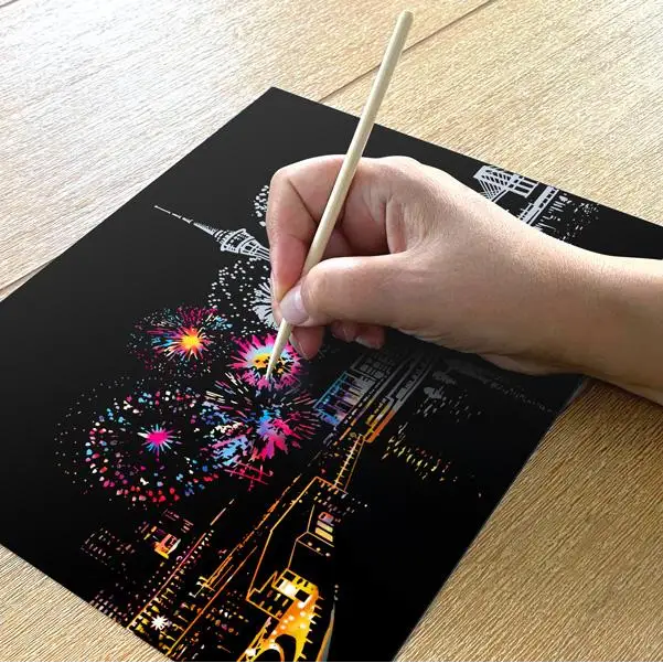 New Year Fireworks Scratch Painting Bundle (A4 Size) - Scratch Painting