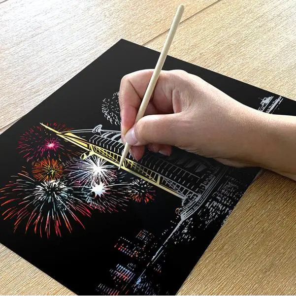 New Year Fireworks Scratch Painting Bundle (A4 Size) - Scratch Painting